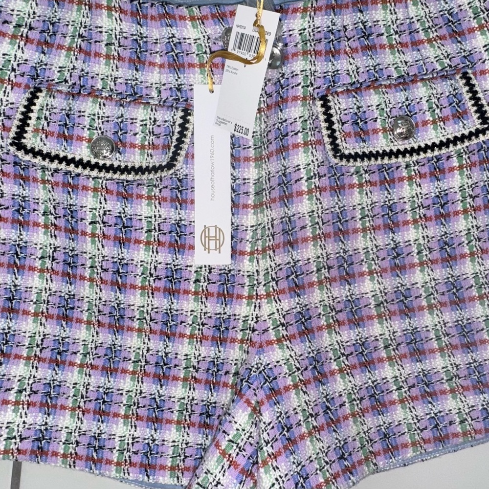 House of Harlow 1960 Plaid Tweed High Waist Shorts